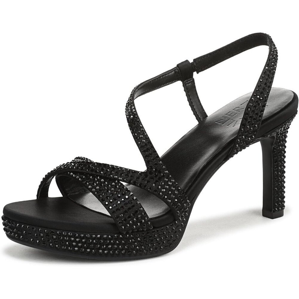 Naturalizer Women Black Satin Polyurethane Rounded Open Toes Platform Shoes